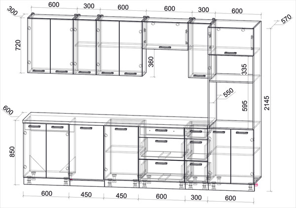 Изображение товара Кухонный гарнитур Интерлиния Мила Лайт 3.0-ПМ3 (белый платинум/белый платинум/кастилло темный)