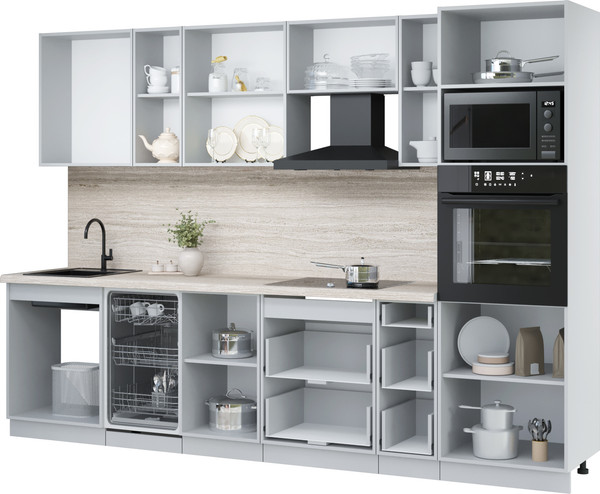 Изображение товара Кухонный гарнитур Интерлиния Мила Лайт 3.0-ПМ3 (белый платинум/белый платинум/кастилло темный)