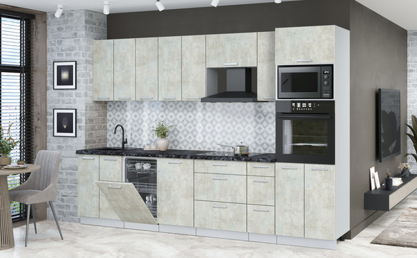 Изображение товара Кухонный гарнитур Интерлиния Мила Лайт 3.0-ПМ3 (бетон лайт/бетон лайт/кастилло темный)