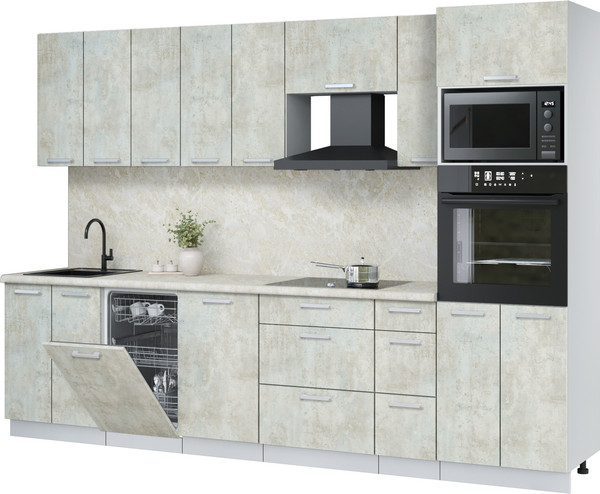 Изображение товара Кухонный гарнитур Интерлиния Мила Лайт 3.0-ПМ3 (бетон лайт/бетон лайт/опал светлый)