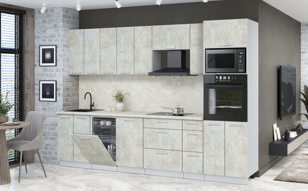 Изображение товара Кухонный гарнитур Интерлиния Мила Лайт 3.0-ПМ3 (бетон лайт/бетон лайт/опал светлый)