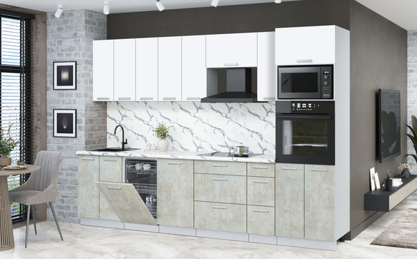 Изображение товара Кухонный гарнитур Интерлиния Мила Лайт 3.0-ПМ3 (белый платинум/бетон лайт/белый гранит)