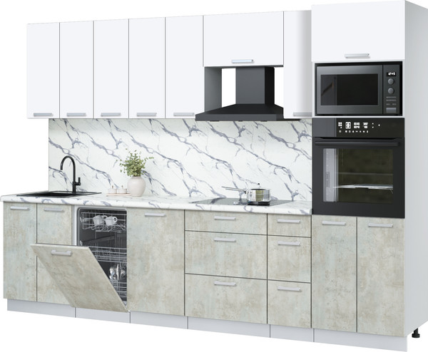 Изображение товара Кухонный гарнитур Интерлиния Мила Лайт 3.0-ПМ3 (белый платинум/бетон лайт/белый гранит)