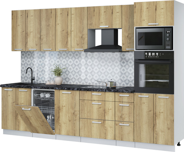 Изображение товара Кухонный гарнитур Интерлиния Мила Лайт 3.0-ПМ3 (дуб золотой/дуб золотой/кастилло темный)