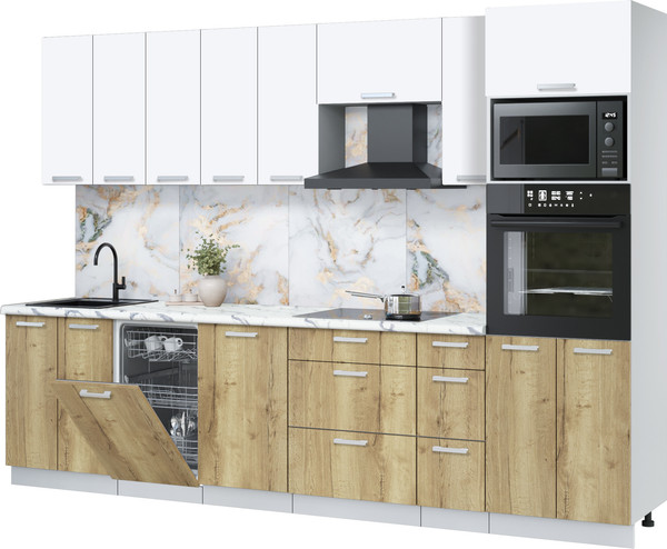 Изображение товара Кухонный гарнитур Интерлиния Мила Лайт 3.0-ПМ3 (белый платинум/дуб золотой/белый гранит)