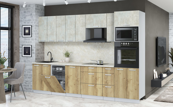 Изображение товара Кухонный гарнитур Интерлиния Мила Лайт 3.0-ПМ3 (бетон лайт/дуб золотой/опал светлый)