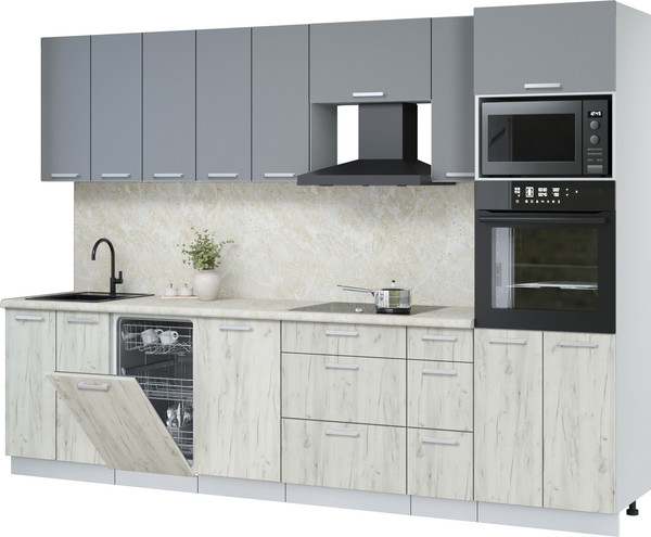 Изображение товара Кухонный гарнитур Интерлиния Мила Лайт 3.0-ПМ3 (серебро/дуб белый/опал светлый)