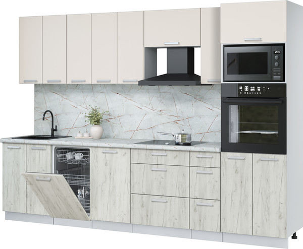 Изображение товара Кухонный гарнитур Интерлиния Мила Лайт 3.0-ПМ3 (персидский жемчуг/дуб белый/серый каспий)