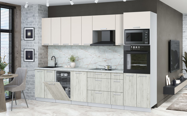 Изображение товара Кухонный гарнитур Интерлиния Мила Лайт 3.0-ПМ3 (персидский жемчуг/дуб белый/серый каспий)