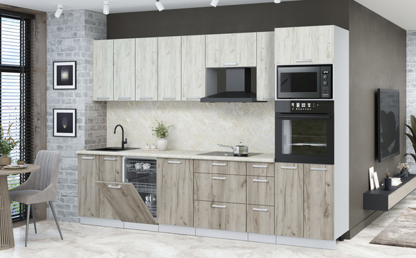 Изображение товара Кухонный гарнитур Интерлиния Мила Лайт 3.0-ПМ3 (дуб белый/дуб серый/опал светлый)