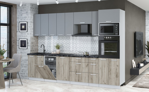 Изображение товара Кухонный гарнитур Интерлиния Мила Лайт 3.0-ПМ3 (серебро/дуб серый/кастилло темный)