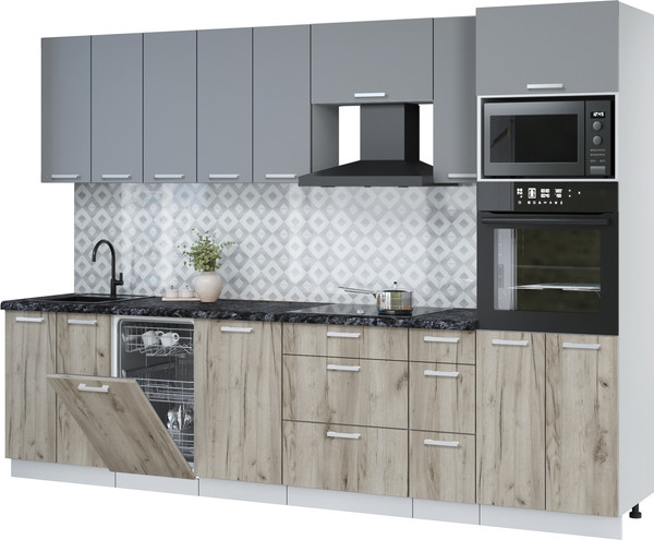 Изображение товара Кухонный гарнитур Интерлиния Мила Лайт 3.0-ПМ3 (серебро/дуб серый/кастилло темный)