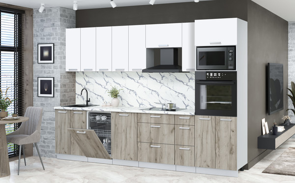 Изображение товара Кухонный гарнитур Интерлиния Мила Лайт 3.0-ПМ3 (белый платинум/дуб серый/белый гранит)