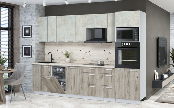 Изображение товара Кухонный гарнитур Интерлиния Мила Лайт 3.0-ПМ3 (бетон лайт/дуб серый/бискайская сосна)