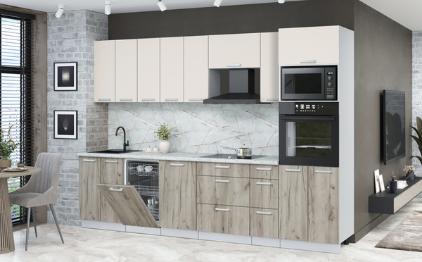 Изображение товара Кухонный гарнитур Интерлиния Мила Лайт 3.0-ПМ3 (персидский жемчуг/дуб серый/серый каспий)