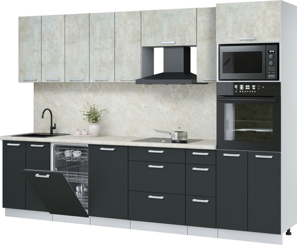 Изображение товара Кухонный гарнитур Интерлиния Мила Лайт 3.0-ПМ3 (бетон лайт/антрацит/опал светлый)