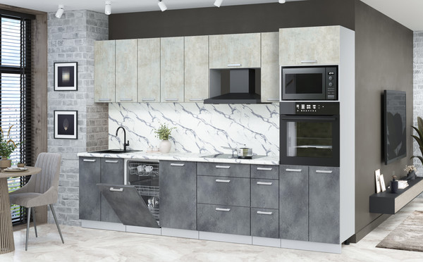 Изображение товара Кухонный гарнитур Интерлиния Мила Лайт 3.0-ПМ3 (бетон лайт/бетон портленд/бискайская сосна)