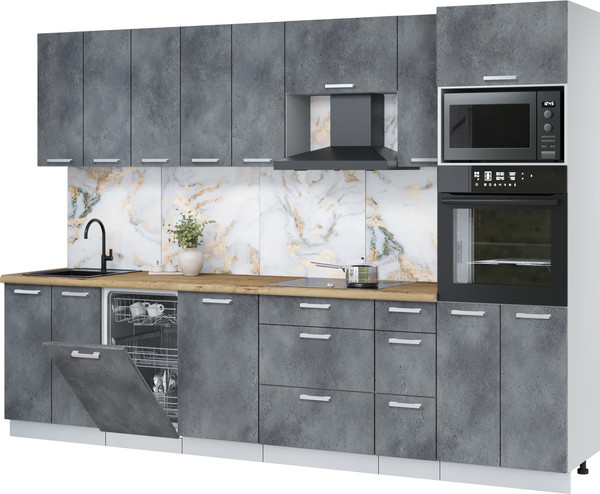 Изображение товара Кухонный гарнитур Интерлиния Мила Лайт 3.0-ПМ3 (бетон портленд/бетон портленд/дуб бунратти)