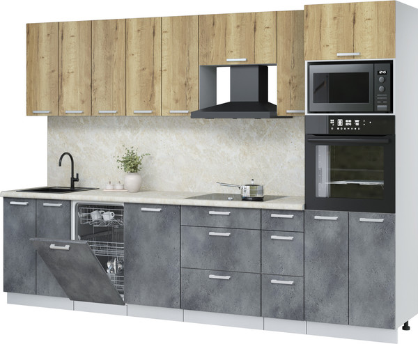 Изображение товара Кухонный гарнитур Интерлиния Мила Лайт 3.0-ПМ3 (дуб золотой/бетон портленд/опал светлый)