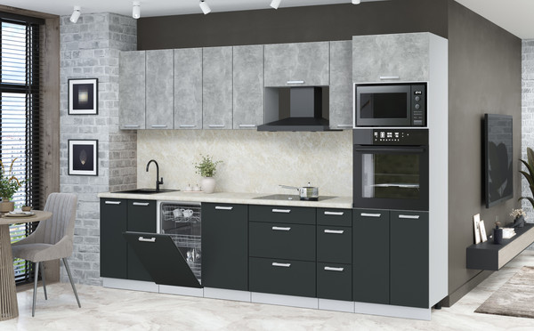 Изображение товара Кухонный гарнитур Интерлиния Мила Лайт 3.0-ПМ3 (бетон/антрацит/опал светлый)