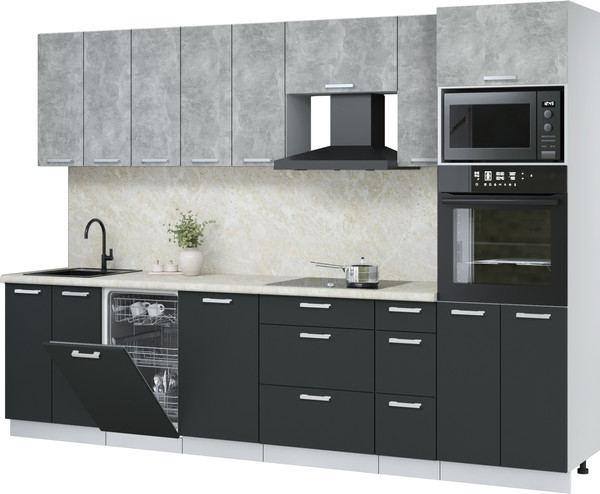 Изображение товара Кухонный гарнитур Интерлиния Мила Лайт 3.0-ПМ3 (бетон/антрацит/опал светлый)