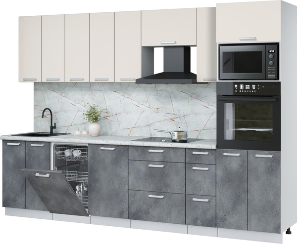 Изображение товара Кухонный гарнитур Интерлиния Мила Лайт 3.0-ПМ3 (персидский жемчуг/бетон портленд/серый каспий)