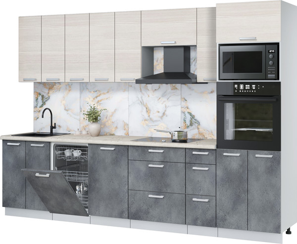 Изображение товара Кухонный гарнитур Интерлиния Мила Лайт 3.0-ПМ3 (вудлайн кремовый/бетон портленд/бискайская сосна)