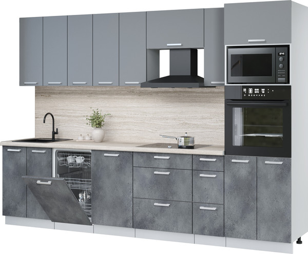 Изображение товара Кухонный гарнитур Интерлиния Мила Лайт 3.0-ПМ3 (серебро/бетон портленд/травертин серый)