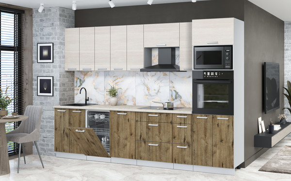 Изображение товара Кухонный гарнитур Интерлиния Мила Лайт 3.0-ПМ3 (вудлайн кремовый/дуб веллингтон/бискайская сосна)