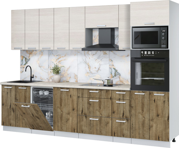 Изображение товара Кухонный гарнитур Интерлиния Мила Лайт 3.0-ПМ3 (вудлайн кремовый/дуб веллингтон/бискайская сосна)