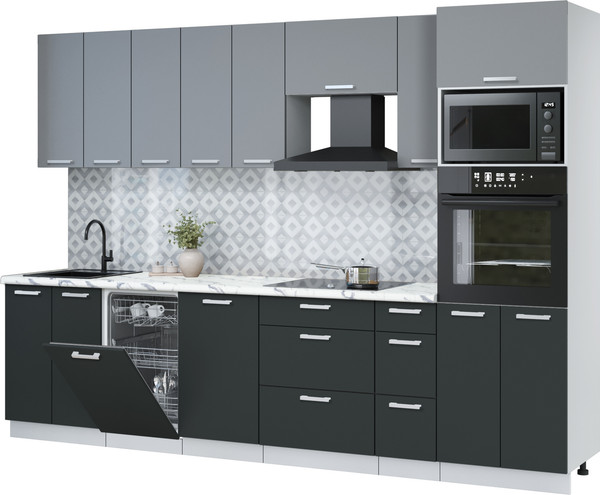 Изображение товара Кухонный гарнитур Интерлиния Мила Лайт 3.0-ПМ3 (серебро/антрацит/белый гранит)