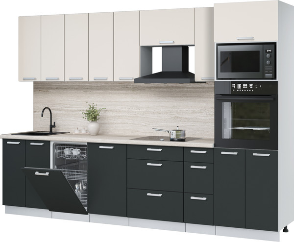 Изображение товара Кухонный гарнитур Интерлиния Мила Лайт 3.0-ПМ3 (персидский жемчуг/антрацит/травертин серый)