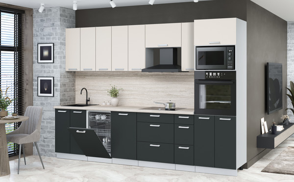 Изображение товара Кухонный гарнитур Интерлиния Мила Лайт 3.0-ПМ3 (персидский жемчуг/антрацит/травертин серый)