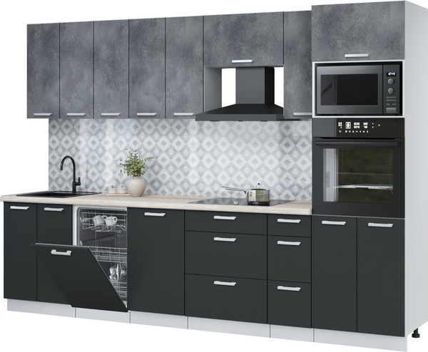 Изображение товара Кухонный гарнитур Интерлиния Мила Лайт 3.0-ПМ3 (бетон портленд/антрацит/травертин серый)