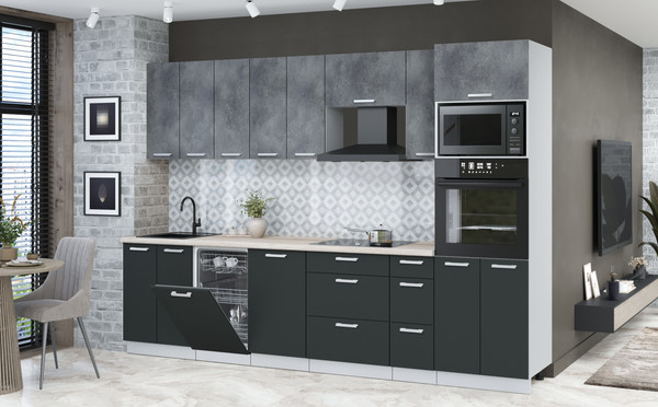 Изображение товара Кухонный гарнитур Интерлиния Мила Лайт 3.0-ПМ3 (бетон портленд/антрацит/травертин серый)