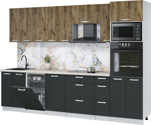 Изображение товара Кухонный гарнитур Интерлиния Мила Лайт 3.0-ПМ3 (дуб веллингтон/антрацит/травертин серый)