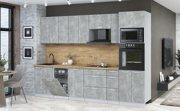 Изображение товара Кухонный гарнитур Интерлиния Мила Лайт 3.0-ПМ3  (бетон/бетон/дуб бунратти)