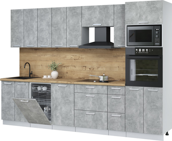 Изображение товара Кухонный гарнитур Интерлиния Мила Лайт 3.0-ПМ3  (бетон/бетон/дуб бунратти)