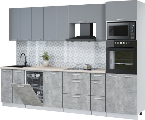 Изображение товара Кухонный гарнитур Интерлиния Мила Лайт 3.0-ПМ3 (серебро/бетон/травертин серый)