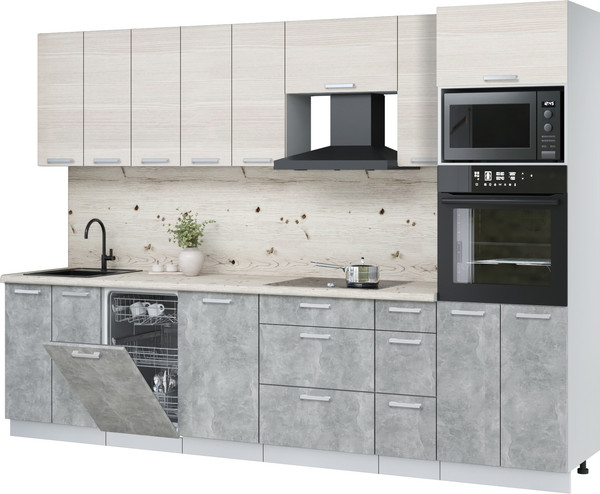 Изображение товара Кухонный гарнитур Интерлиния Мила Лайт 3.0-ПМ3 (вудлайн кремовый/бетон/бискайская сосна)