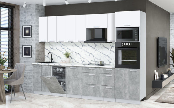 Изображение товара Кухонный гарнитур Интерлиния Мила Лайт 3.0-ПМ3  (белый платинум/бетон/белый гранит)