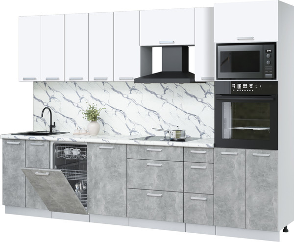 Изображение товара Кухонный гарнитур Интерлиния Мила Лайт 3.0-ПМ3  (белый платинум/бетон/белый гранит)