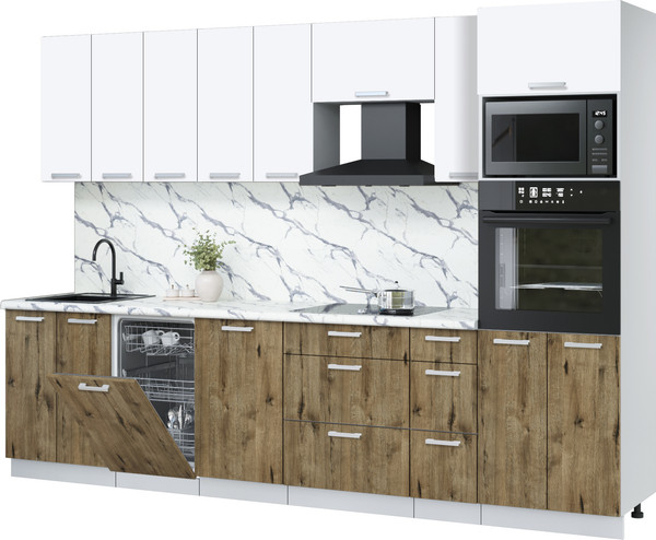 Изображение товара Кухонный гарнитур Интерлиния Мила Лайт 3.0-ПМ3 (белый платинум/дуб веллингтон/белый гранит)