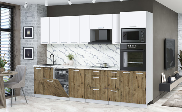 Изображение товара Кухонный гарнитур Интерлиния Мила Лайт 3.0-ПМ3 (белый платинум/дуб веллингтон/белый гранит)