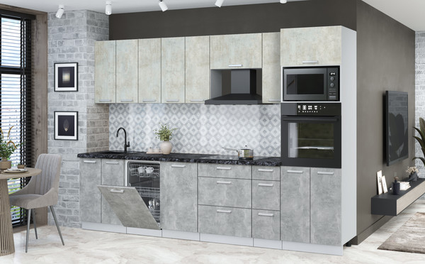 Изображение товара Кухонный гарнитур Интерлиния Мила Лайт 3.0-ПМ3 (бетон лайт/бетон/кастилло темный)