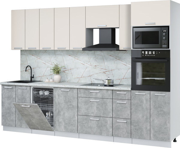 Изображение товара Кухонный гарнитур Интерлиния Мила Лайт 3.0-ПМ3 (персидский жемчуг/бетон/серый каспий)