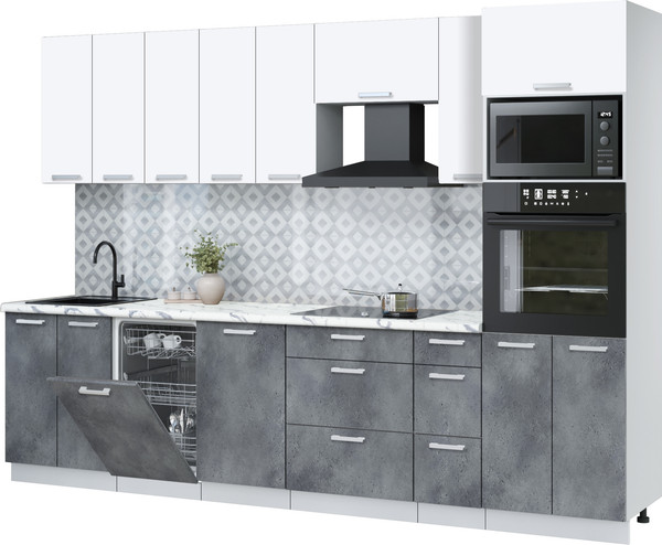 Изображение товара Кухонный гарнитур Интерлиния Мила Лайт 3.0-ПМ3 (белый платинум/бетон портленд/белый гранит)