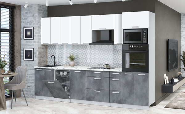 Изображение товара Кухонный гарнитур Интерлиния Мила Лайт 3.0-ПМ3 (белый платинум/бетон портленд/белый гранит)