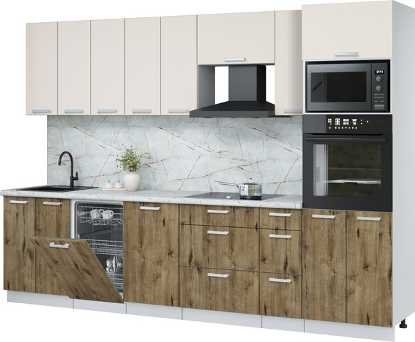 Изображение товара Кухонный гарнитур Интерлиния Мила Лайт 3.0-ПМ3 (персидский жемчуг/дуб веллингтон/серый каспий)