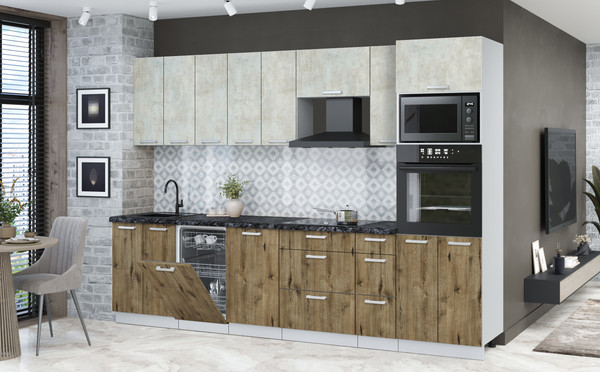 Изображение товара Кухонный гарнитур Интерлиния Мила Лайт 3.0-ПМ3 (бетон лайт/дуб веллингтон/кастилло темный)